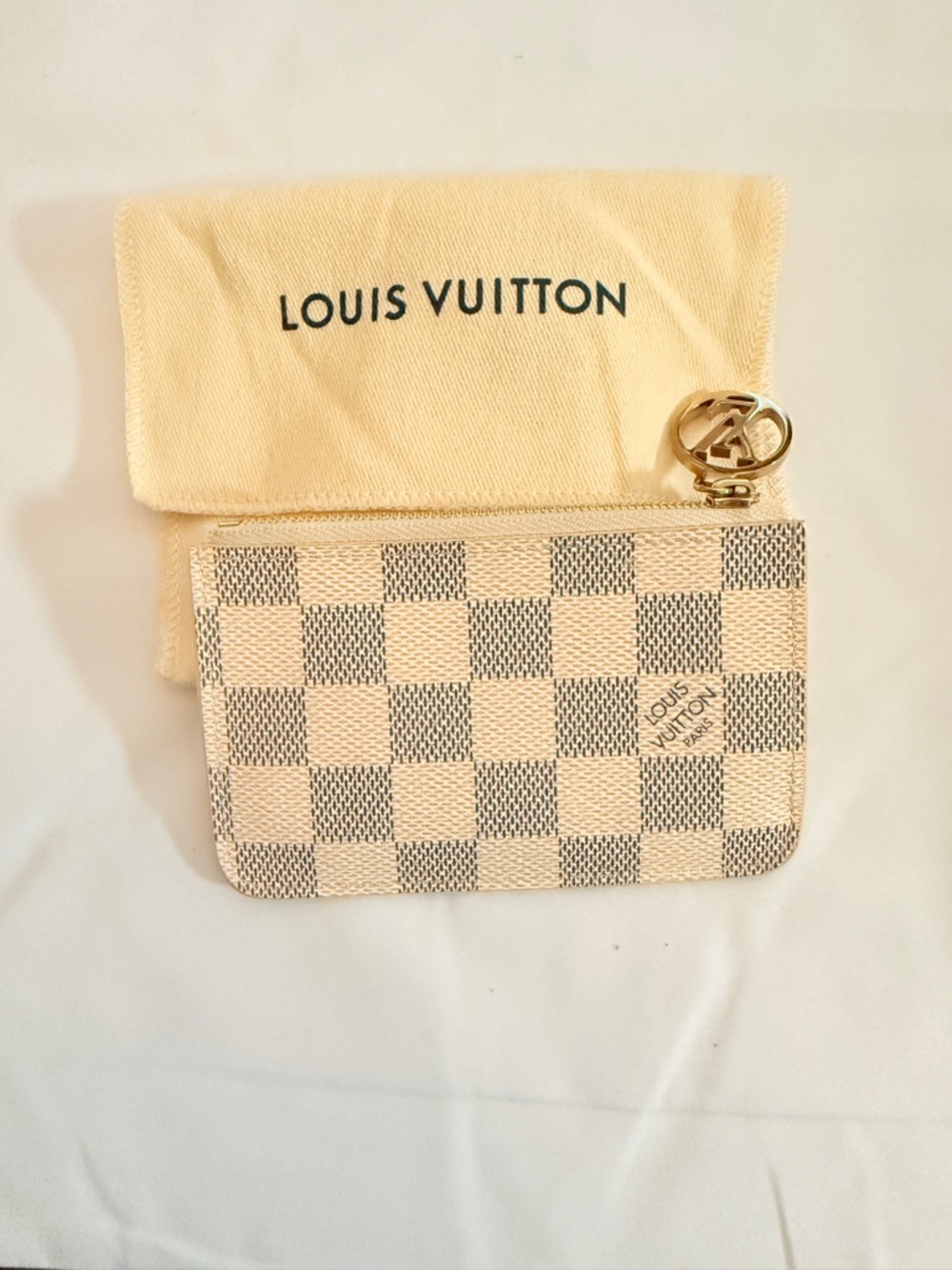 Louis Vuitton Damier Azur Cream and Gray Key Pouch with Gold Charm - Picture 2 of 8